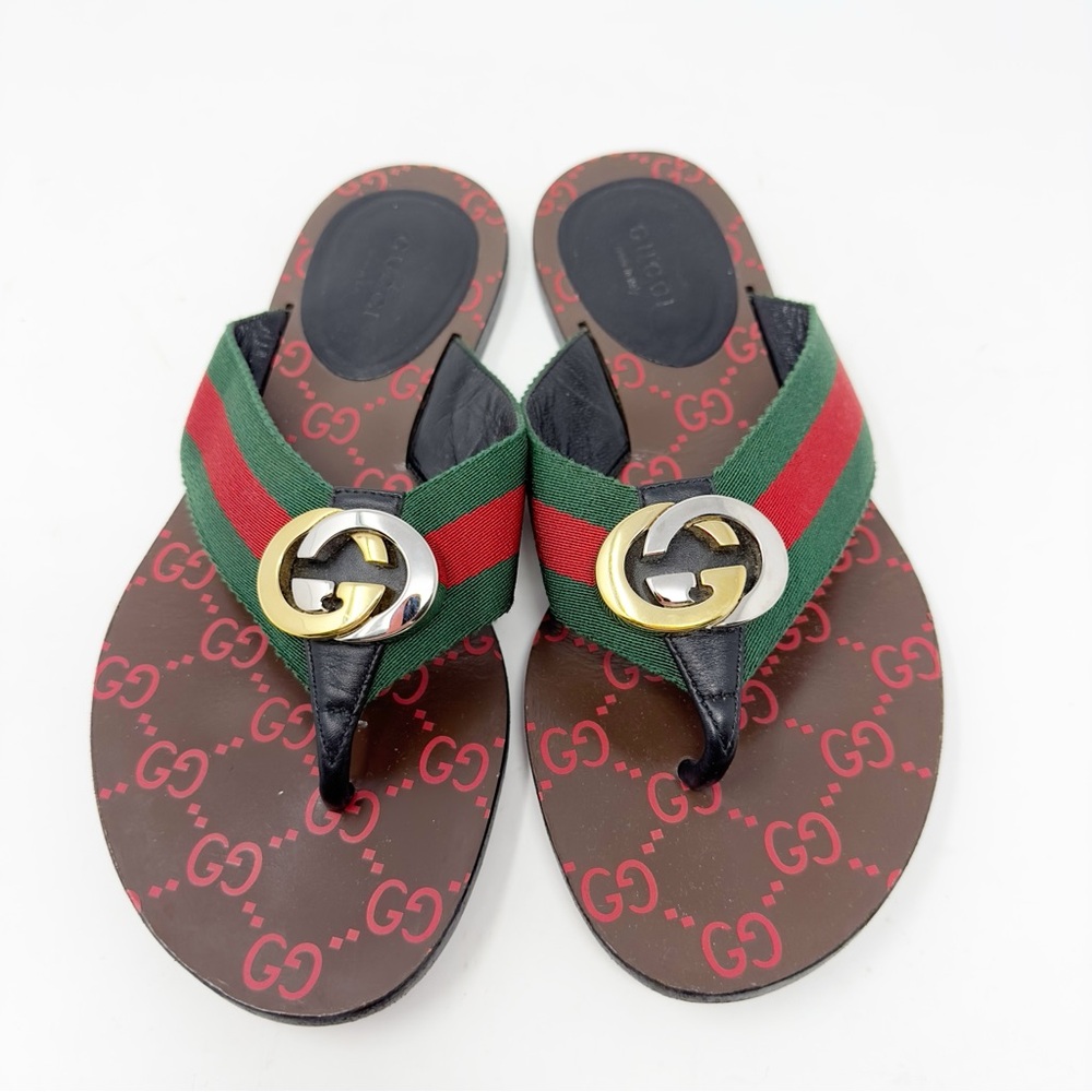 Gucci Kika Web Stripe GG Thong Sandals